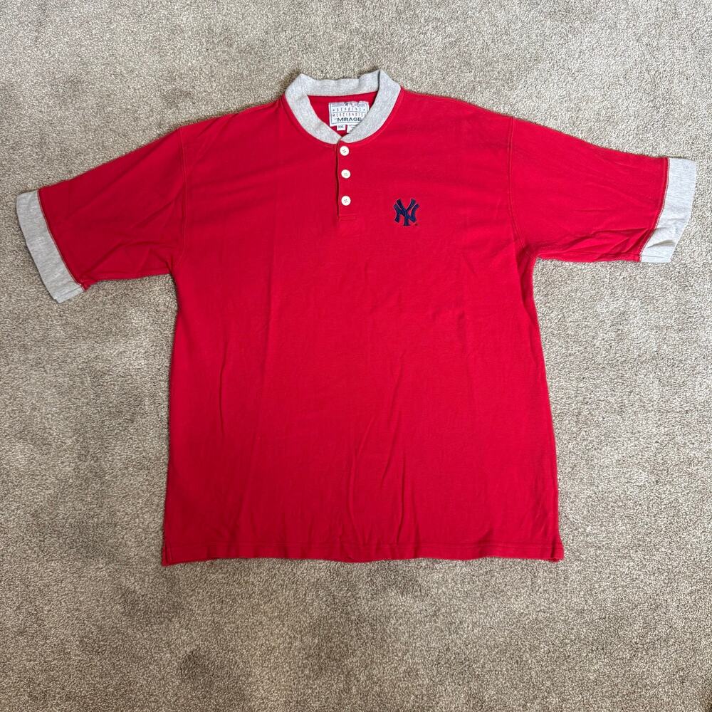 Vintage 90s New York Yankees Mirage Polo Shirt Mens XXL Red MLB Embroidered